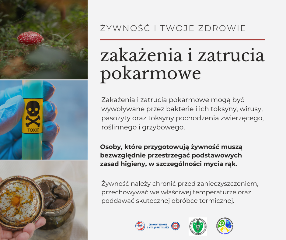 Baner z 3 zdjęć, 1 z muchomorem czerownym, 2 palce w niebieskiej rękawicy trzymające fiolkę z czaszką z niebieskim płynem 3 otwarty słoik z pleśnią