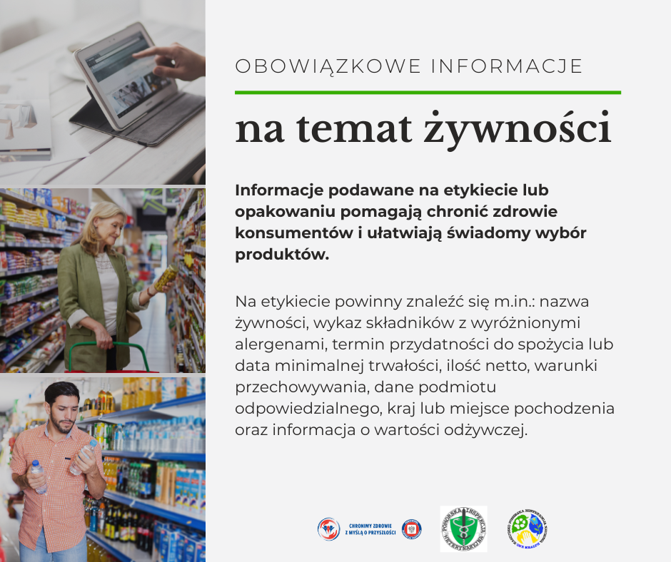 Baner z 3 zdjęć, 1 tablet rozłożony na białym stole 2 kobieta w zielonym graniturze wybiera produkty w sklepie 3 mężczyzna w r&oacute;żowej bluzce wybiera wodę w sklepie